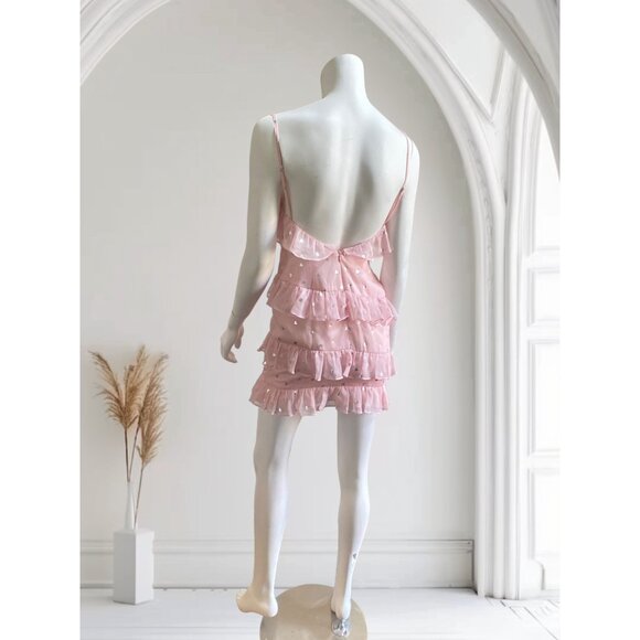 Lovers + Friends Pink Ruffle Trinity Mini Dress, size X Small - Picture 8 of 14